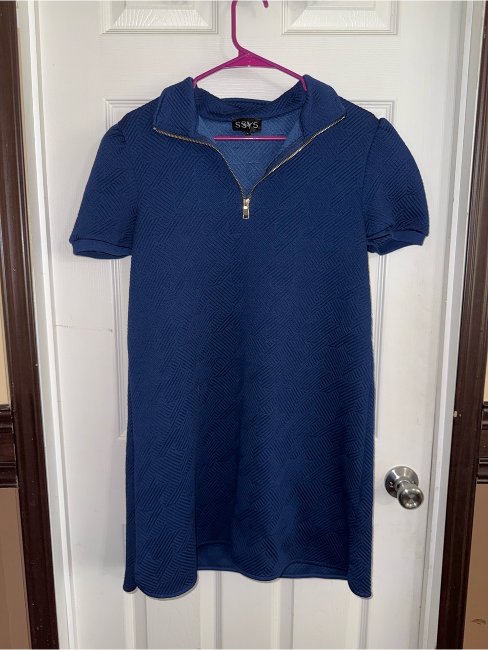 SSAYS Navy Textured Zip-Front Mini Dress